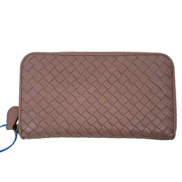 Bottega Veneta Intrecciato Zip Around Long Wallet Leather Weave Light Pink - Picture 1 of 12